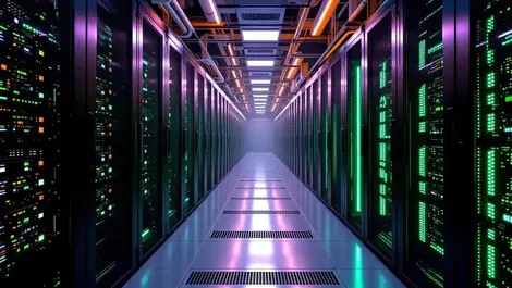 Modern ai datacenter green lit gpu server racks private cloud