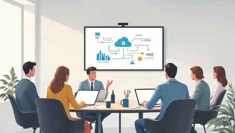 Irish office meeting it manager reviewing cloud data flows